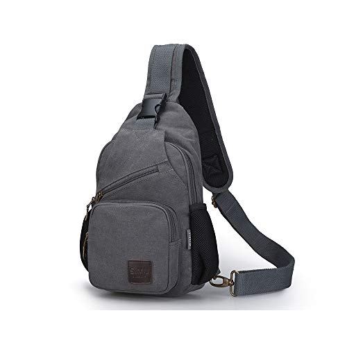 SIMU Canvas Shoulder Bag for iPad Mini, Crossbody Chest Sling Backpack - color: Large Grey