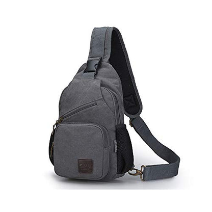 SIMU Canvas Shoulder Bag for iPad Mini, Crossbody Chest Sling Backpack - color: Large Grey