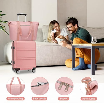 Kono Carry On Luggage Airline Approved with Spinner Wheels TSA Lock - color: Nude/Rose Pink, size: 20-inch/Db