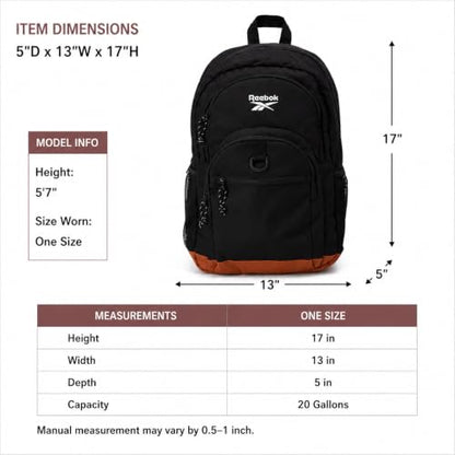Reebok Travel Backpack Water Resistant Everyday Bag with Laptop Sleeve - color: Harber Black