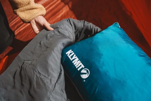 Klymit Drift Base Camp Pillow | Lightweight and Versatile Travel Pillow with a Memory Foam and Gel Fiber Core | Blue