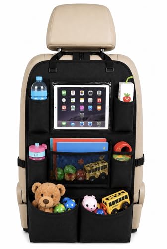 Car Backseat Organizer with Tablet Holder, Multi-Pocket Storage, Kick Mat Seat Protector for SUV, Truck