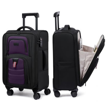 LOVEVOOK Carry On Luggage 22x14x9 - Airline Approved Spinner Suitcase - color: Black-Purple, size: Medium-22 inch