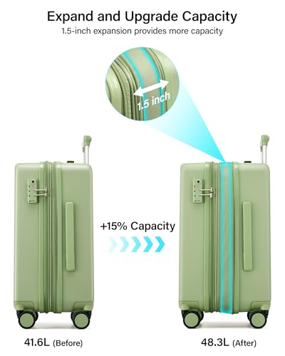 Hanke Carry on Luggage Airline Approved 20" Expandable Hardside Suitcase - color: Bamboo Green, size: 20 Inch EXT