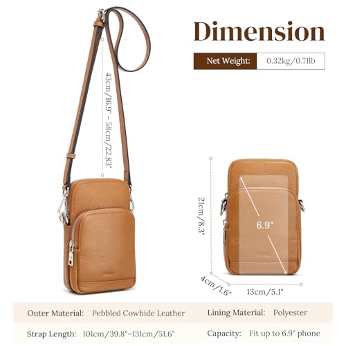 S-ZONE Leather Crossbody Bags for Women RFID Blocking Purses with Card Slots Small Phone Purse Travel Wallet - color: Brown