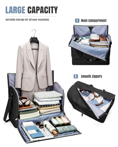 Garment Duffle Bag for Travel, Convertible Duffel Bag with Shoe Compartment - color: Black