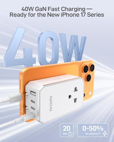 EPICKA Air 40W Universal Travel Adapter PD&QC with 1AC/3USB-C/1USB-A - style: 40W-White