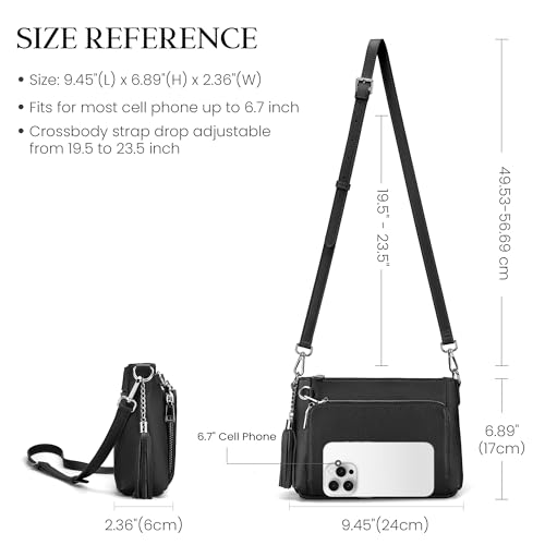 befen Anti Theft Genuine Leather Crossbody Bags for Women Built in Wallet - color: Deep Black