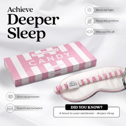 TheSleepGuard Pure Silk Sleep Mask [100% 6A Mulberry Silk, 22 Momme] Light Blocking Travel Essentials. Eye Masks for Sleeping. Black Oeko-Tex Blindfold. Eye Covers for Men & Women - color: Candy Stripe
