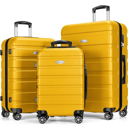 Luggage Sets Hardside Lightweight Suitcase with Spinner Wheels TSA Lock, 3-Piece Set (20/24/28) - color: Yellow