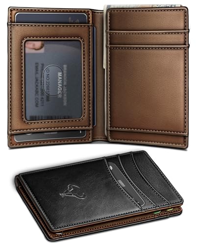 BULLIANT Slim Leather Wallet For Men 12Cards Magnetic Closure RFID Blocking - color: Black8786