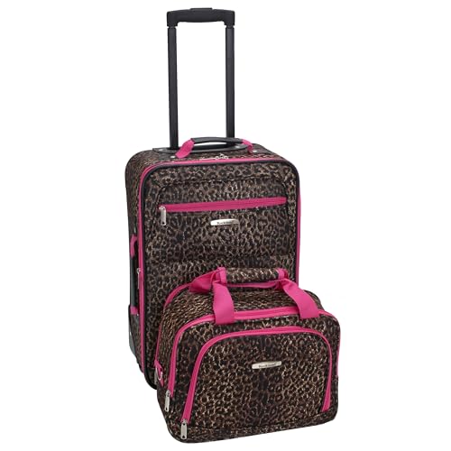 Rockland Fashion Softside 2 Piece Luggage Set, Expandable, (14" Tote/19" Upright), Pink Leopard - color: Pink Leopard, size: 2 Piece (19"/14" Tote)