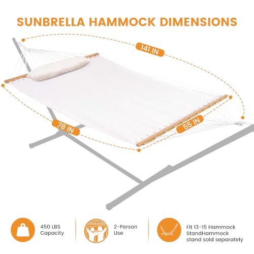Lazy Daze 12 FT Sunbrella Fabric Hammock, Non-Fading Double Outdoor Hammock - color: Cast Pumice