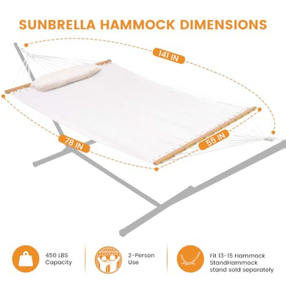 Lazy Daze 12 FT Sunbrella Fabric Hammock, Non-Fading Double Outdoor Hammock - color: Cast Pumice