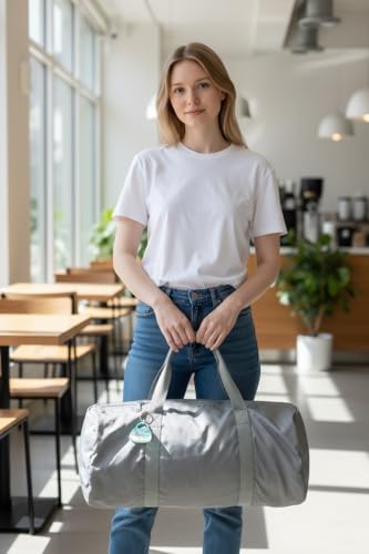 Lightweight Foldable Duffel Bag with Shoe/Towel Compartment – Waterproof Nylon Travel, Gym & Beach Bag, Unisex (22” x 10” x 10”, Grey)