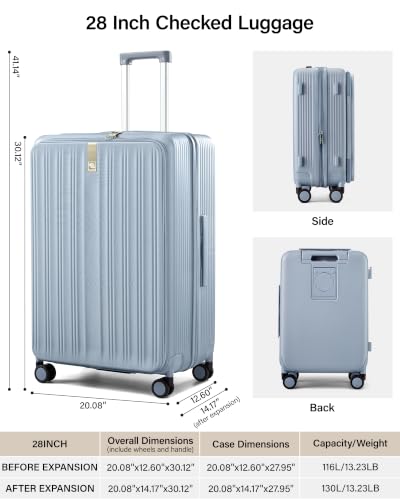 Hanke Top Opening 28" Large Luggage Expandable Hard Shell Grey - color: Grey, size: 28 Inch EXT