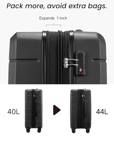 Expandable Hardshell Suitcase with TSA Lock, Carry-On Luggage, 20 Inch - color: Black, size: 20 Inch