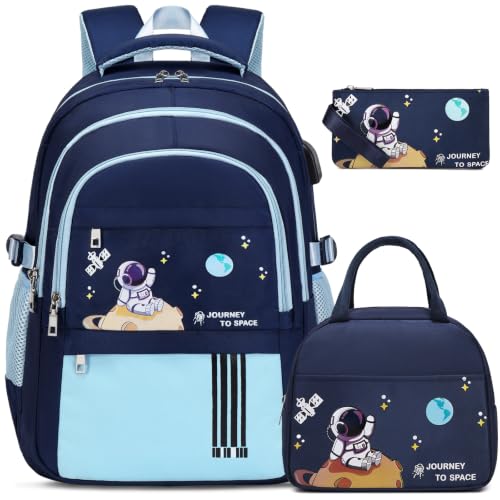 ACESAK Astronaut Backpack for Boys - Boy Backpack Schoolbag with Lunch Bag - color: Light Blue