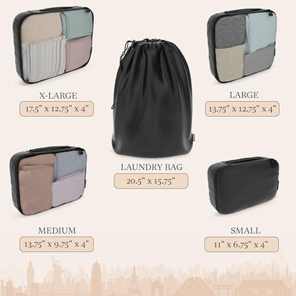 Shacke 5 Set Packing Cubes for Travel with Laundry Bag (Air Black) - color: 5 Set - Air Black, size: Set of 5