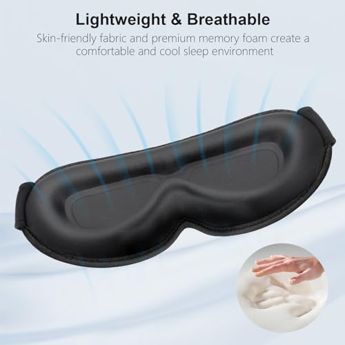 Gritin 100% Blackout Sleep Eye Mask for Women Men, Zero Pressure Sleep Mask - color: Black