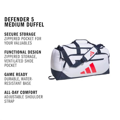 adidas Defender Duffel Bag - color: White/Night Indigo/Pure Ruby Red/Medium 59L, size: Medium (59L), style: Medium 59l