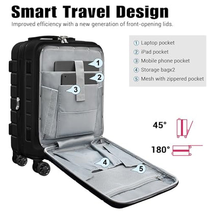 Keytang Classic Lightweight Hardside Expandable Spinner Wheels Luggage Suitcase W/TSA Lock 3-Piece Set with Backpack and Cosmetic Makeup Bag (5 Piece Set,Black) - color: Black, size: 777-5PCS (Front Open)