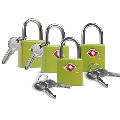 TSA Locks for Luggage with Keys, 4 Small Padlocks Keyed Alike - color: Dark Green