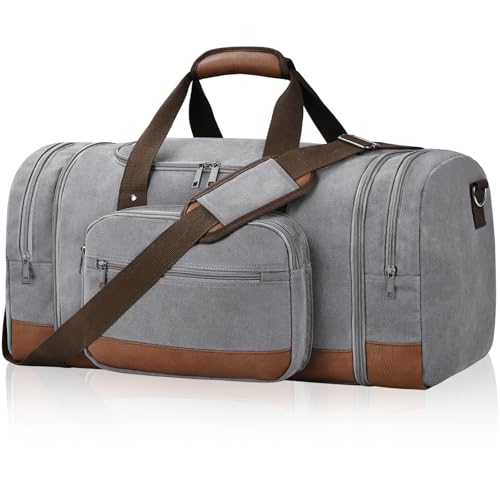 Litvyak 60L Canvas Duffle Bag for Travel Weekend Gym Overnight Carry-on - color: Grey, size: 60L