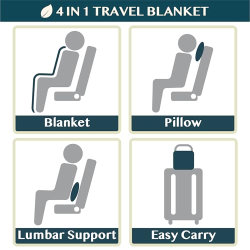 PAVILIA Compact 2-in-1 Travel Blanket Pillow for Airplane Flight, Blue - color: Dusty Blue