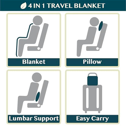 PAVILIA Compact 2-in-1 Travel Blanket Pillow for Airplane Flight, Black - color: Black