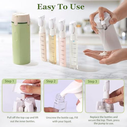 4 in 1 Travel Dispenser, Refillable Leak Proof Travel Bottle Set (White) - color: White