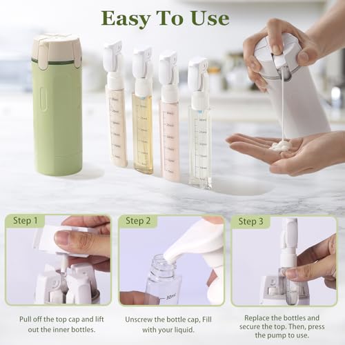 4 in 1 Travel Dispenser, Refillable Leak Proof Travel Bottle (White+Green) - color: White+green