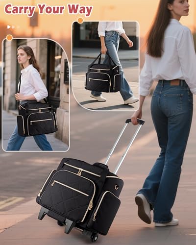 Marscamd Rolling Teacher Bag with 15.6" Laptop Compartment for Work - color: Black