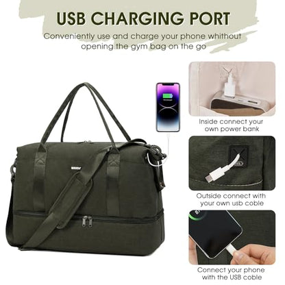 WANDF Personal Item Travel Bag, Carry On Weekender Bag for Women - color: Dark Green
