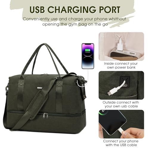 WANDF Personal Item Travel Bag, Carry On Weekender Bag for Women - color: Dark Green