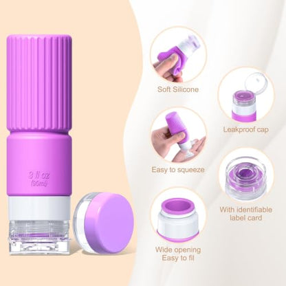 Tocelffe Travel Bottles for Toiletries,TSA Approved Silicone Travel Containers for Toiletries,Leak Proof Refillable Liqus Shampoo And Conditioner Travel Essentials toiletry Bottles - color: Purple