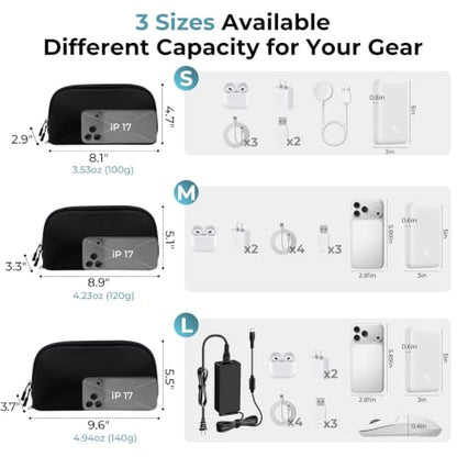 FYY Travel Cable Organizer - 8 Compartments, Lightweight, Water Repellent - color: Black, size: (S) 8.1"× 4.7"× 2.9"