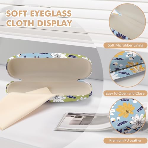 Glasses Case Hard Shell,Portable Protective Eyeglasses Case, Eyeglass Holder Box with Cleaning Cloth,for Women Men - color: Floral Print 1