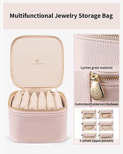 VLANDO Travel Jewelry Case with 6 Clear Velvet Zipper Pouches,Pink - color: B.6 PCS Pink