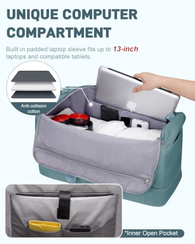 WOOMADA Extra Large Travel Duffle Bag with Shoes Compartment, Women Weekend Carry On Overnight Bag with Detachable Crossbody Bag for Travel, Business, Sports & Hospital(teal) - color: Teal