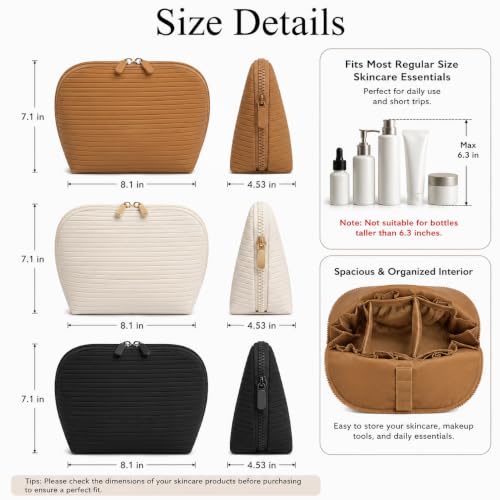 Standing Fold Down Parallel Travel Makeup Bag for Women, Cosmetic Organizer with Multi-Compartments, Stand Bag Organizes skincare, Makeup and Brushes (Premium Version, Vicuna, Medium) - color: Vicuna
