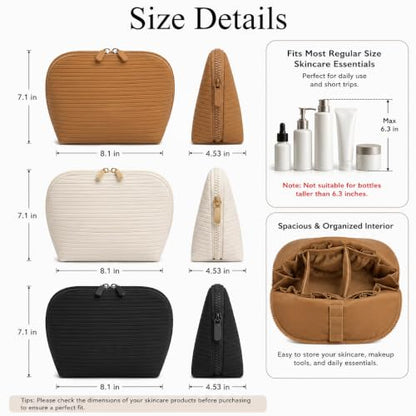 Standing Fold Down Parallel Travel Makeup Bag for Women, Cosmetic Organizer with Multi-Compartments, Stand Bag Organizes skincare, Makeup and Brushes (Premium Version, Vicuna, Medium) - color: Vicuna