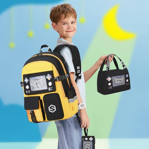 Scothen Boys Backpack, Cool Luminous Kids School Backpacks with Lunch Bag - color: Yellow