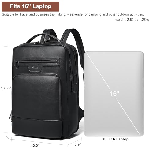 Shrrie 16 Inch Vegan Leather Laptop Backpack for Women and Men - color: Black