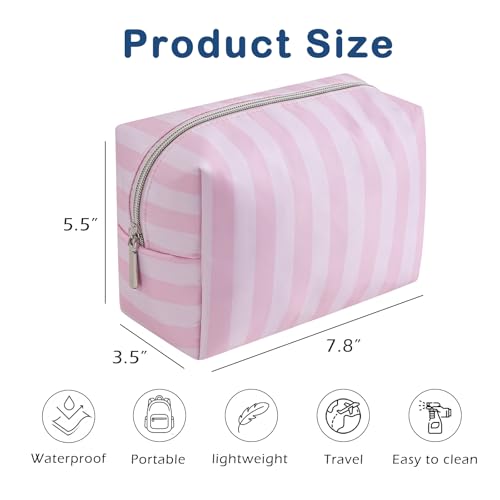 Cute Pink & White Stripe Makeup Bag for Women Girls(01Simple) - color: 01Simple