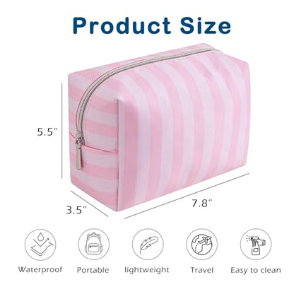 Cute Pink & White Stripe Makeup Bag for Women Girls(01Simple) - color: 01Simple