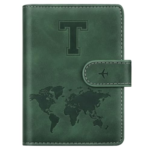Passport Holder Wallet Cover Personalized Initial Travel Essentials - color: Pine Green, size: T