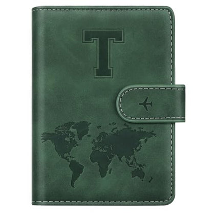 Passport Holder Wallet Cover Personalized Initial Travel Essentials - color: Pine Green, size: T