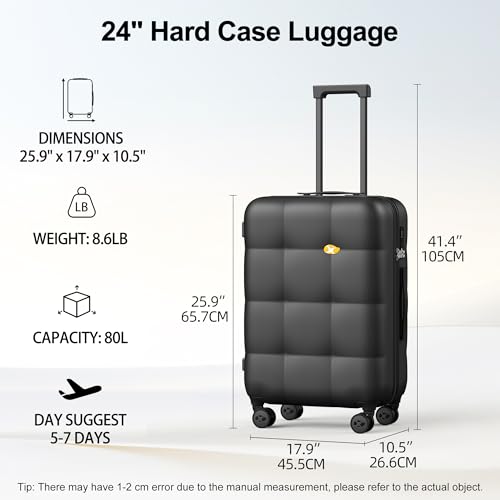 MGB 24 inch Luggage with Spinner Wheels TSA Travel Suitcase, Charcoal Grey - color: Charcoal Grey, size: Checked 24 Inch