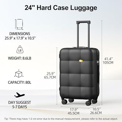 MGB 24 inch Luggage with Spinner Wheels TSA Travel Suitcase, Charcoal Grey - color: Charcoal Grey, size: Checked 24 Inch